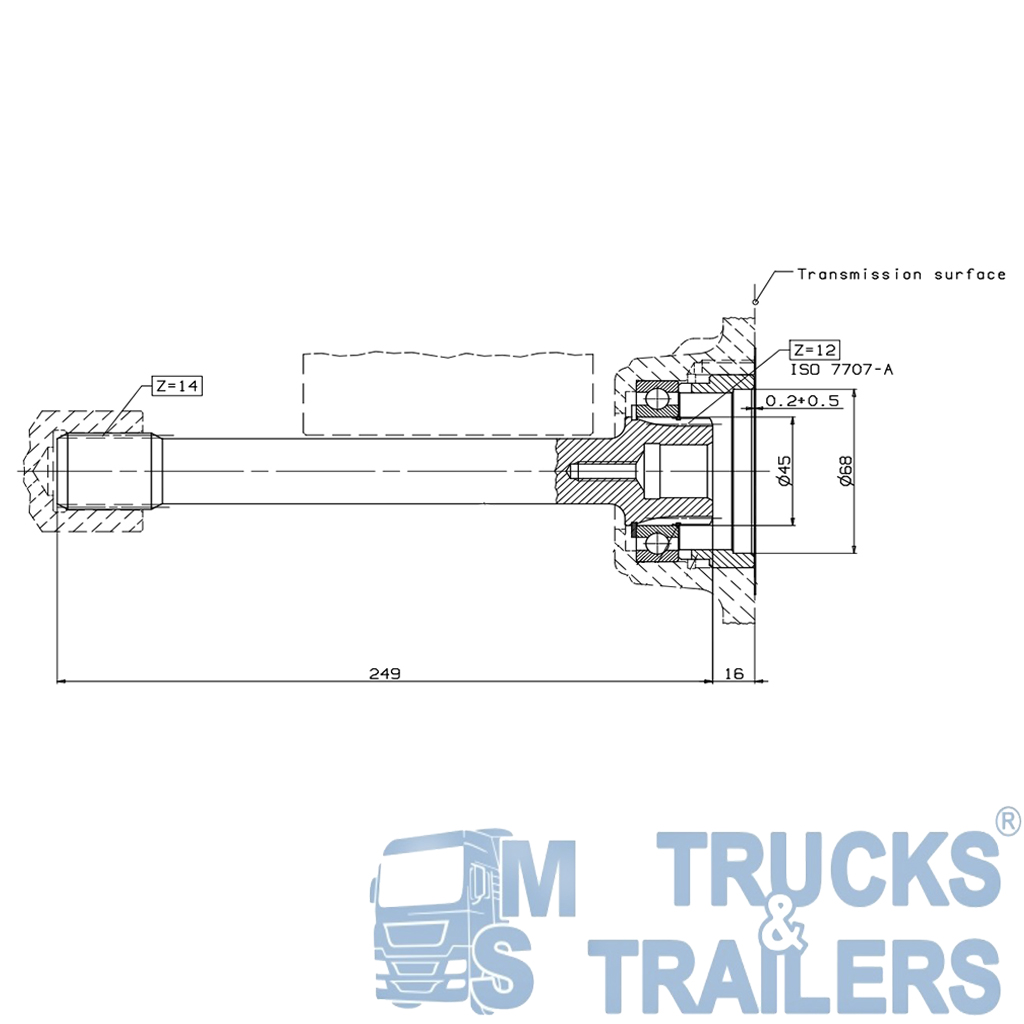 Входящ вал за скоростна кутия ZF 249мм HYVA - Image 2